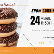 Anuncio del showcooking del Colegio Internacional G Nicoli con imagen de donuts y fecha del evento.