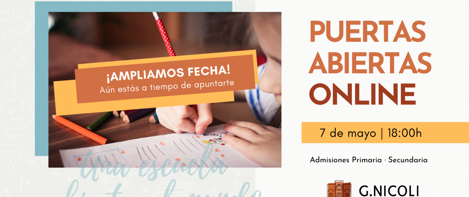 Cartel informativo de las jornadas de puertas abiertas de Primaria y Secundaria del Colegio Internacional G Nicoli